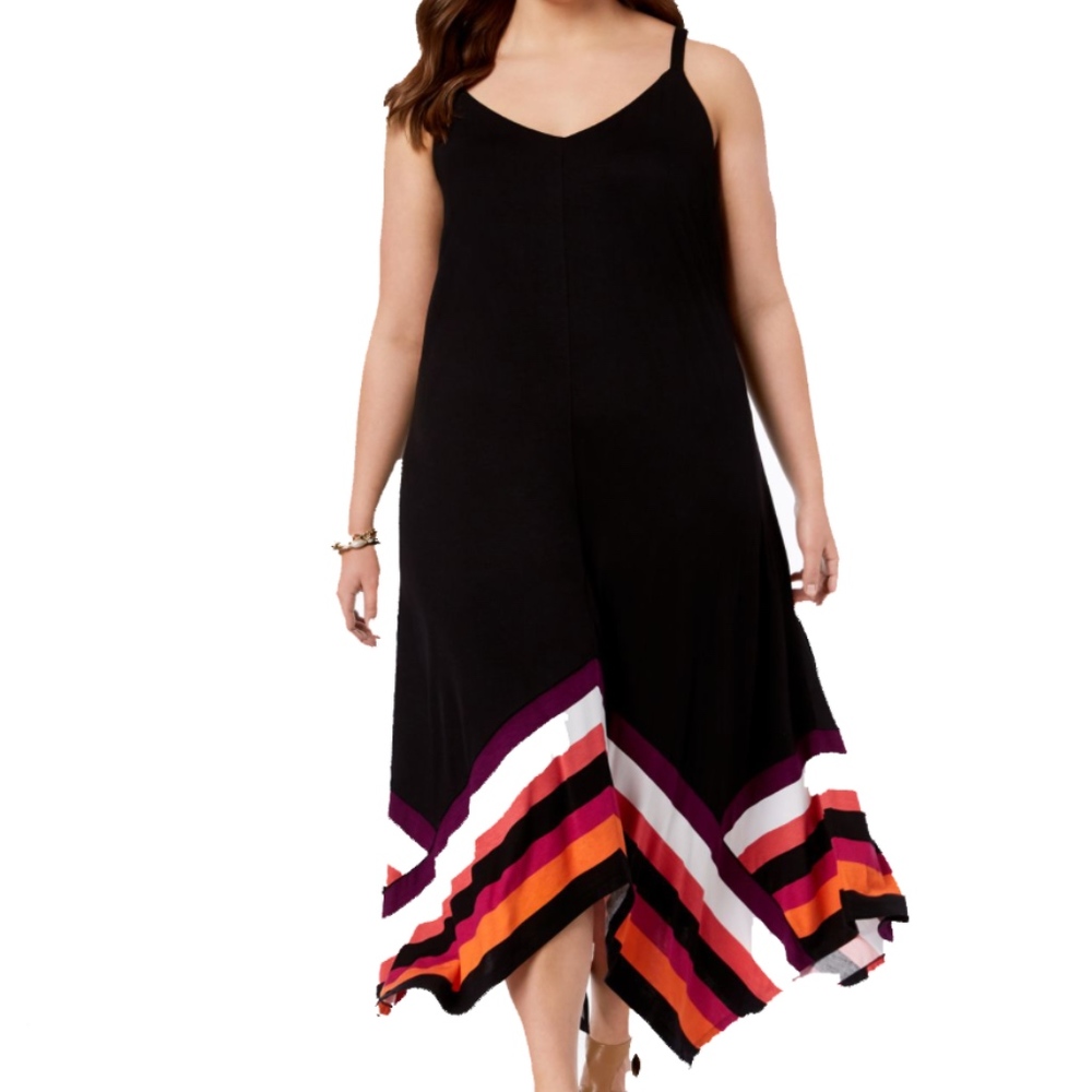 INC Handkerchief Hem Striped Sleeveless Midi Dress